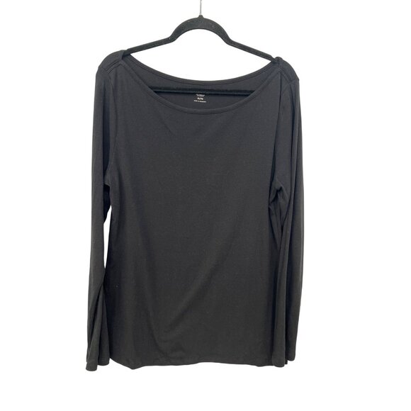 Old Navy Boat Neck Long Sleeve T Shirt Womens XL Black Cotton Blend Minimalist - Picture 1 of 5